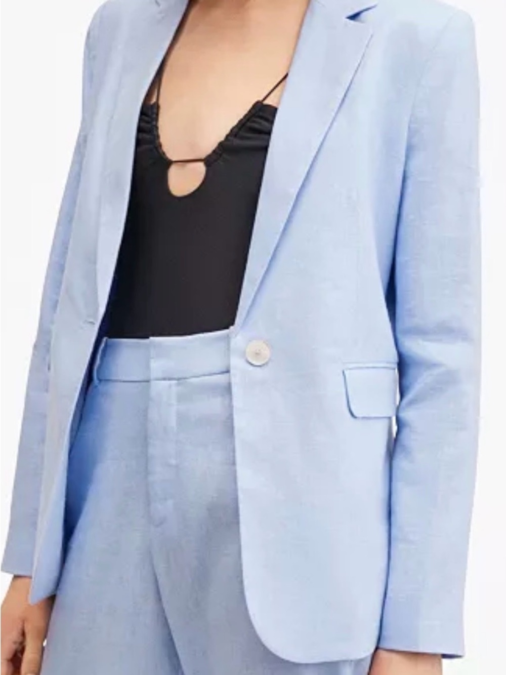 Mango Pastel Blue Single-Button Women's Blazer